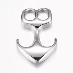 Stainless Steel Color 304 Stainless Steel Hook Clasps, For Leather Cord Bracelets Making, Anchor, Stainless Steel Color, 32.5x21x5.5mm, Hole: 5x7mm