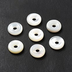 Blanc Perles naturelles de coquillages blancs, disque de donut / pi, blanc, 8x2mm, Trou: 1.6mm