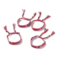 Deep Pink Polyester-cotton Braided Rhombus Pattern Cord Bracelet, Ethnic Tribal Adjustable Brazilian Bracelet for Women, Deep Pink, 5-7/8~11 inch(15~28cm)