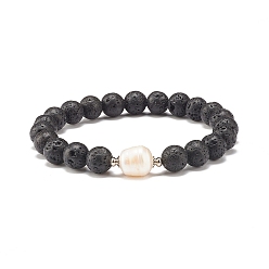 Noir Bracelet extensible en perles naturelles et pierre de lave, bijoux de pierres précieuses d'huile essentielle pour les femmes, noir, diamètre intérieur: 2-1/8 pouce (5.4 cm)
