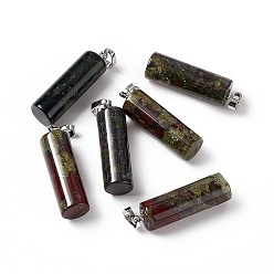 Dragon Blood Natural Dragon Blood Pendants, with Platinum Tone Brass Findings, Column Charm, 27x8mm, Hole: 6x3.2mm