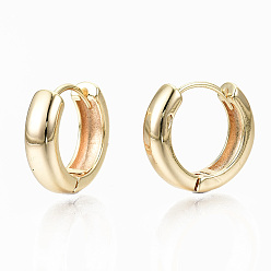Real 18K Gold Plated Brass Huggie Hoop Earrings, Nickel Free, Ring, Real 18K Gold Plated, 18x5mm, Pin: 0.9mm