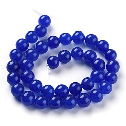 Bleu Perles de jade blanc naturel, ronde, teint, bleu, 10mm, Trou: 1.2mm, Environ 38 pcs/chapelet, 14.96'' (38 cm)