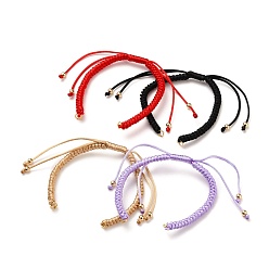 Mixed Color Adjustable Braided Nylon Bracelet Making, with 304 Stainless Steel Open Jump Rings and Round Brass Beads, Golden, Mixed Color, Single Chain Length: about 6-1/2 inch(16.5cm)