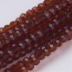 Dark Goldenrod Transparent Glass Bead Strands, Faceted(32 Facets), Flat Round, Dark Goldenrod, 4~5x3~4mm, Hole: 0.5mm, about 95pcs/strand, 13.70 inch(34.8cm)