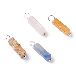 Mixed Stone Natural Mixed Gemstone Pendants, with Platinum Tone Copper Loops, Rectangle, Platinum, 18.5~20x4~5x4~5mm, Hole: 2.5~3.5mm
