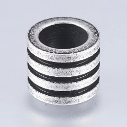 Argent Antique 304 billes d'acier inoxydable, Perles avec un grand trou   , colonne avec rainure, argent antique, 10x10x8mm, Trou: 6.5mm