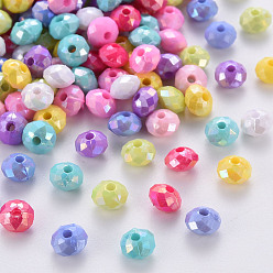 Couleur Mélangete Perles acryliques opaques, de couleur plaquée ab , facettes rondelle, couleur mixte, 6mm, Trou: 1.5mm, environ6200 pcs / 500 g.
