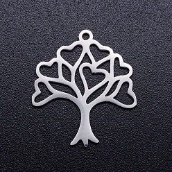 Stainless Steel Color 201 Stainless Steel Hollow Pendants, Tree of Life, Stainless Steel Color, 23x20.5x1mm, Hole: 1.5mm