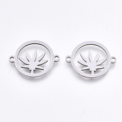 Stainless Steel Color 201 Stainless Steel Links connectors, Laser Cut Links, Flat Round with Pot Leaf/Hemp Leaf Shape, Stainless Steel Color, 15.5x19.5x1mm, Hole: 1.5mm