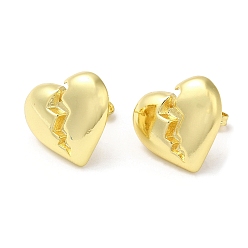 Chapado en Oro Real 18K Aretes con forma de corazón dividido de latón chapado en bastidor, real 18 k chapado en oro, 16x18 mm
