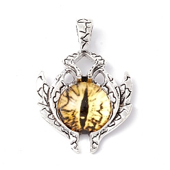 Goldenrod Glass Pendants, with Antique Silver Plated Alloy Findings, Evil Eye, Goldenrod, 42x29x8.5mm, Hole: 6x4mm