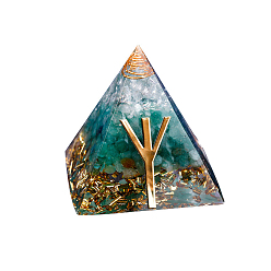 Green Aventurine Orgonite Pyramid Resin Display Decorations, with Brass Findings, Gold Foil and Natural Green Aventurine Chips Inside, for Home Office Desk, 50mm