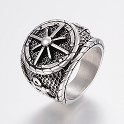 Античное Серебро 304 палец кольца из нержавеющей стали, широкая полоса кольца, античное серебро, 17~22 мм
