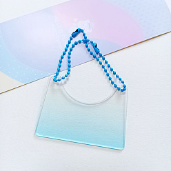Bleu Ciel Clair Ébauches de porte-clés pendentif disque de bricolage acrylique progressif, avec des chaînes de billes, sac à main, lumière bleu ciel, 7x4 cm