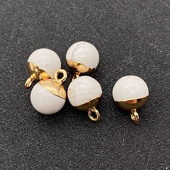 Howlite Natural Howlite Round Charms with Golden Plated Metal Findings, 15x10mm