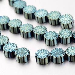 Green Plated Electroplate Non-magnetic Synthetic Hematite Bead Strands, Snowflake, Green Plated, 6x3mm, Hole: 1mm, about 62pcs/strand, 15.7 inch