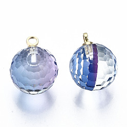 Light Steel Blue K9 Glass Pendants, Golf Ball Beads, with Golden Tone Brass Peg Bail, Faceted, Round, Light Steel Blue, 12x8mm, Hole: 1.5mm