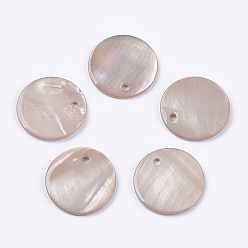 Bisque Freshwater Shell Pendants, Spray Painted, Flat Round, Bisque, 20x2mm, Hole: 1.5mm