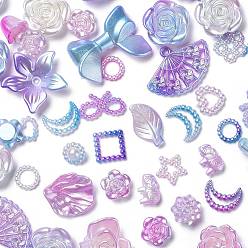 Violet Gradient Color Opaque Resin Beads, Flower & Leaf & Butterfly, Mixed Shapes, Violet, 10~20x10~30x2~7mm, Hole: 1.8mm