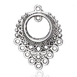 Antique Silver Tibetan Style Alloy Chandelier Component Links, Loops, teardrop, Antique Silver, 34x25.5x2.2mm, Hole: 1.2mm