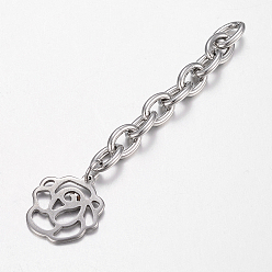 Stainless Steel Color 201 Stainless Steel Chain Extender, with Flower Charms, Stainless Steel Color, 65x6mm