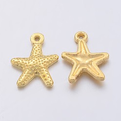 Golden Tibetan Style Alloy Starfish/Sea Stars Charms, Lead Free and Cadmium Free, Golden, 16x12mm, Hole: 1mm