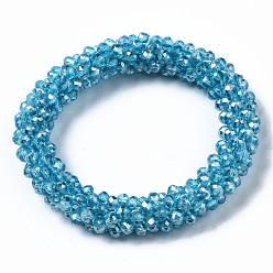 Небесно-голубой Граненые прозрачные стеклянные бусины эластичные браслеты, с покрытием цвета радуги, рондель, голубой, внутренний диаметр: 2 дюйм (5 см)