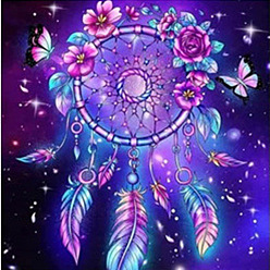 Feather DIY Neon Scenery Theme Diamond Painting Kits, Including Canvas, Resin Rhinestones, Diamond Sticky Pen, Tray Plate and Glue Clay, Woven Net/Web with Feather, 300x300mm