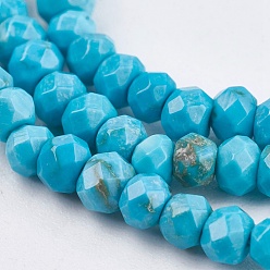 Natural Turquoise Dyed Natural Turquoise Beads Strands, Faceted, Rondelle, 3x2mm, Hole: 1mm, about 185pcs/strand, 15.5 inch(38.5cm)
