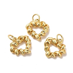 Real 18K Gold Plated Rack Plating Eco-Friendly Brass Charms, with Jump Ring, Long-Lasting Plated, Lead Free & Cadmium Free, Twisted Heart Charm, Real 18K Gold Plated, 13x13x3mm, Hole: 4mm
