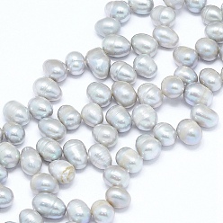 Alice Blue Natural Cultured Freshwater Pearl Beads Strands, Potato, Alice Blue, 7~11x7~8mm, Hole: 0.8mm, about 59pcs/strand, 14.7 inch(36cm)