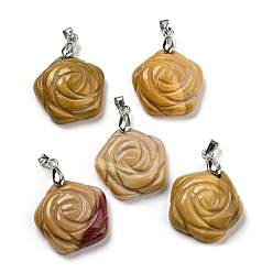 Mookaite Natural Mookaite Carved Pendants, Flower Charms with Rack Plating Platinum Plated Brass Pinch Bails, 30x22.5x7.5mm, Hole: 4.5x4mm