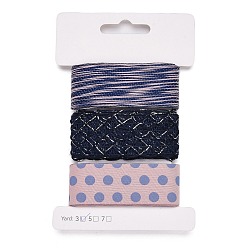 Bleu Foncé 9 yards 3 styles ruban en polyester, pour le bricolage fait main, nœuds de cheveux et décoration de cadeaux, palette de couleurs bleu foncé, bleu foncé, 1~1-1/8 pouces (25~28 mm), environ 3 mètres/style