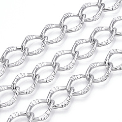 Silver Aluminium Textured Curb Chains, Unwelded, with Spool, Silver, 13.5x10x1.5mm, about 65.62 Feet(20m)/Roll