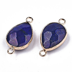 Lapis Lazuli Natural Lapis Lazuli Links Connectors, with Light Gold Tone Brass Findings, Faceted Teardrop, Blue, 27x14x6mm, Hole: 2mm