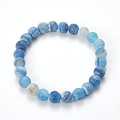 Bleu Bleuet Bracelets extensibles en perles d'agate vieillie, givré, teint, ronde, bleuet, 2-1/8 pouces (55 mm)