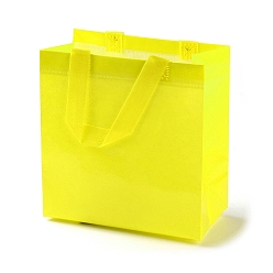 Amarillo Bolsas de regalo plegables reutilizables no tejidas con asa, bolsa de compras portátil impermeable para envolver regalos, Rectángulo, amarillo, 11x21.5x22.5 cm, pliegue: 28x21.5x0.1 cm