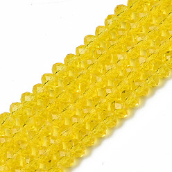 Jaune Chapelets de perles en verre, facette, rondelle, jaune, 3.5x3mm, Trou: 0.4mm, Environ 123~127 pcs/chapelet, 13.78 pouces ~ 14.17 pouces (35~36 cm)