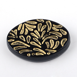 Black Oval Plating Acrylic Beads, Golden Metal Enlaced, Black, 28x20x5.5mm, Hole: 1.5mm, about 203pcs/500g