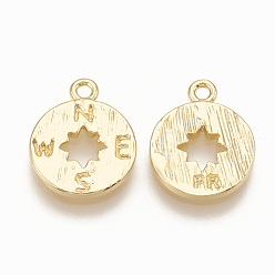 Real 18K Gold Plated Brass Charms, Compass, Nickel Free, Real 18K Gold Plated, 12x10x1mm, Hole: 1mm