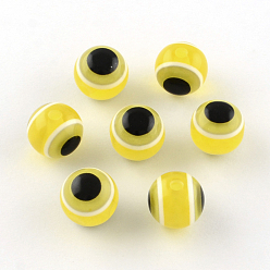 Jaune Rondes perles de résine de mauvais œil, jaune, 10x9mm, Trou: 1.8~2mm