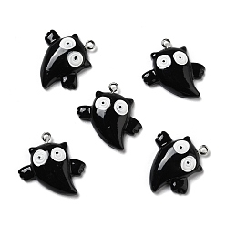Black Halloween Opaque Resin Pendants, with Platinum Tone Iron Loops, Ghost, Black, 28x26~27x6mm, Hole: 2mm