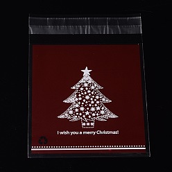 Dark Red Rectangle OPP Cellophane Bags, with Christmas Tree Pattern, Dark Red, 14x9.9cm, Unilateral Thickness: 0.035mm, Inner Measure: 11x9.9cm, about 95~100pcs/bag