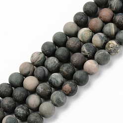 Autres Jaspes Brins de perles de jaspe verts naturels, givré, ronde, 8mm, Trou: 1mm, Environ 45~46 pcs/chapelet, 15.16 pouce (38.5 cm)