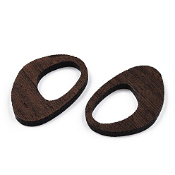 Coconut Brown Natural Wenge Wood Pendants, Undyed, Irregular Oval Charms, Coconut Brown, 39x28x3.5mm, Hole: 16mx22.5 mm
