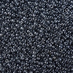 Gray 12/0 Grade A Round Glass Seed Beads, Transparent Colours Lustered, Gray, 12/0, 2x1.5mm, Hole: 0.3mm