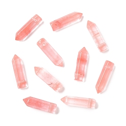 Quartz Cerise Pendentifs en verre de pierre pastèque, facette, balle, 30~33x8~9mm, Trou: 1.4~1.6mm