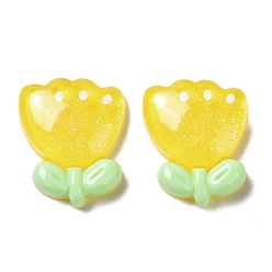 Yellow Translucent Resin Cabochons, Flower, Yellow, 19x16x5.5mm
