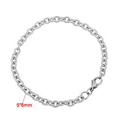 Stainless Steel Color 316 Surgical Stainless Steel Cable Chain Bracelets, with Lobster Claw Clasps, Stainless Steel Color, 7-7/8 inch(200mm), 5mm